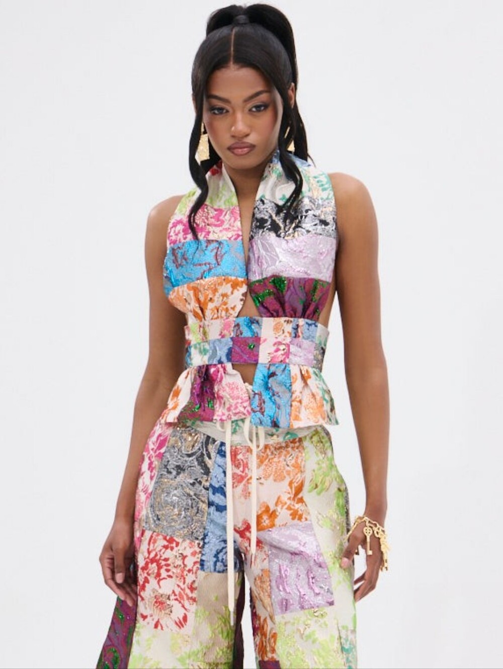 Multicolor Patchwork Halter Top